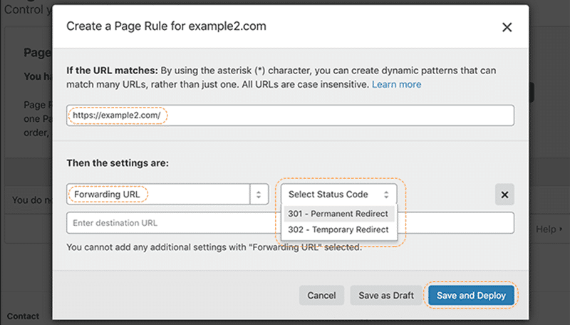 Cloudflare Page Rules settings panel
