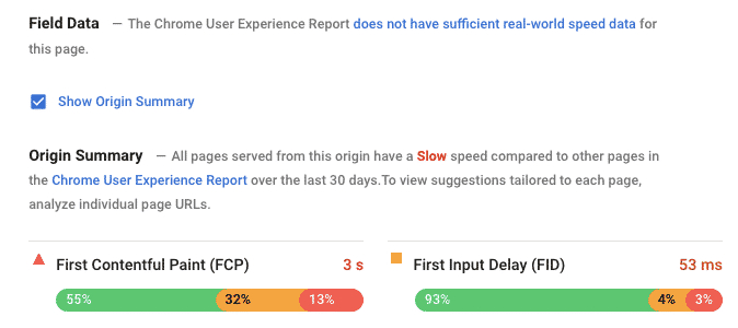 Field Data PageSpeed Insights
