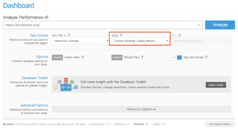 how to measure mobile speed with GTMetrix