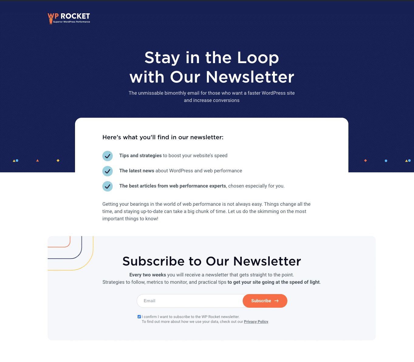 The newsletter landing page

 