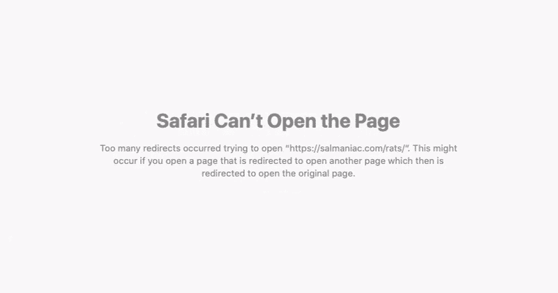 ERR_TOO_MANY_REDIRECTS error in Safari
