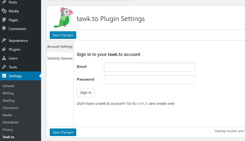 How to use Tawk.To plugin settings in WordPress