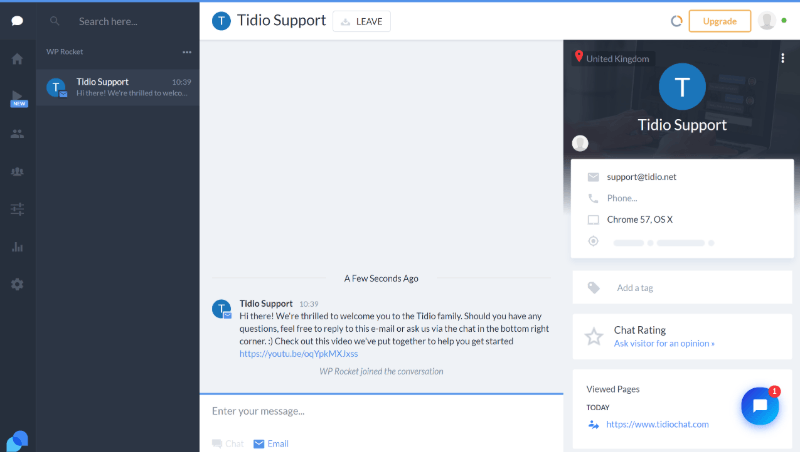 Tidio Live Chat cloud dashboard