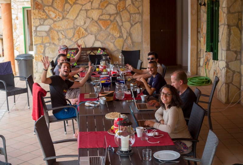 Group of people working together in a villa in Mallorca