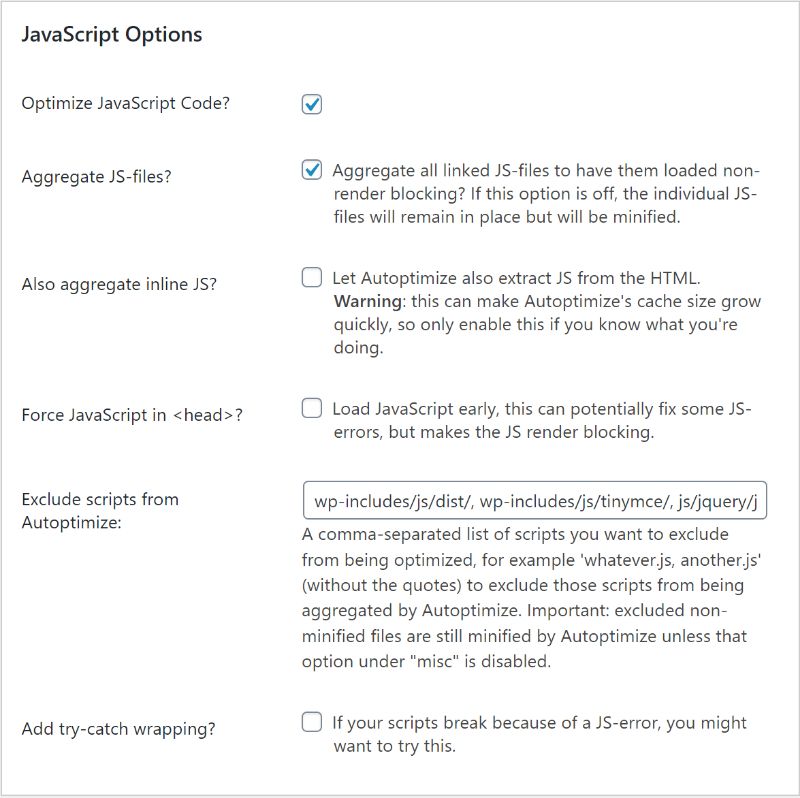 JavaScript Options in Autoptimize