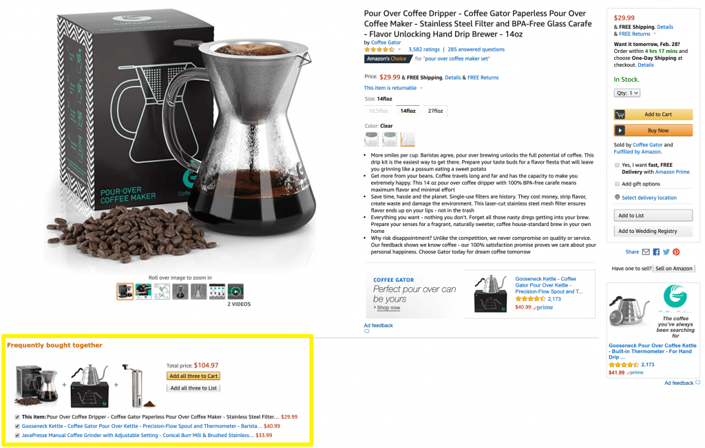 Cross-sell example on Amazon