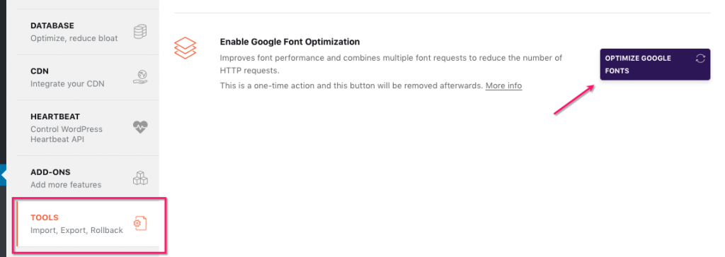 Google Fonts Optimization from the Tools section