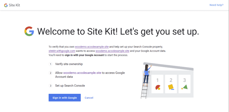 Google Site Kit plugin setup - step 1