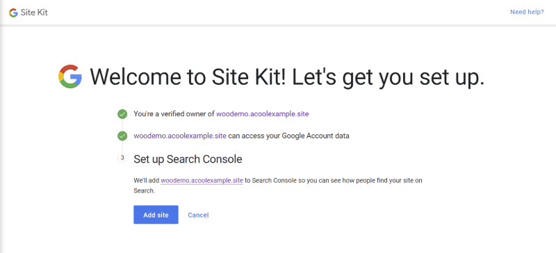 Google Site Kit plugin setup - step 4