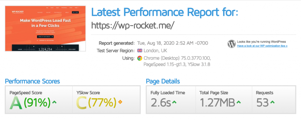 GTMetrix speed test before the delay of JS execution