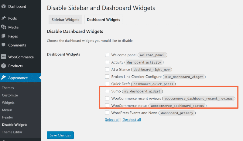 how to fix a slow wordpress admin free widget disable plugin