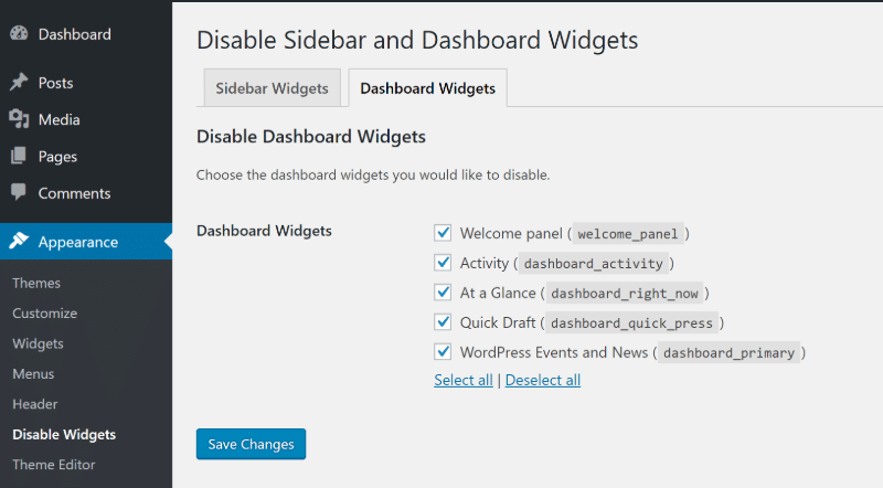 how to fix a slow wordpress admin free widget disable settings