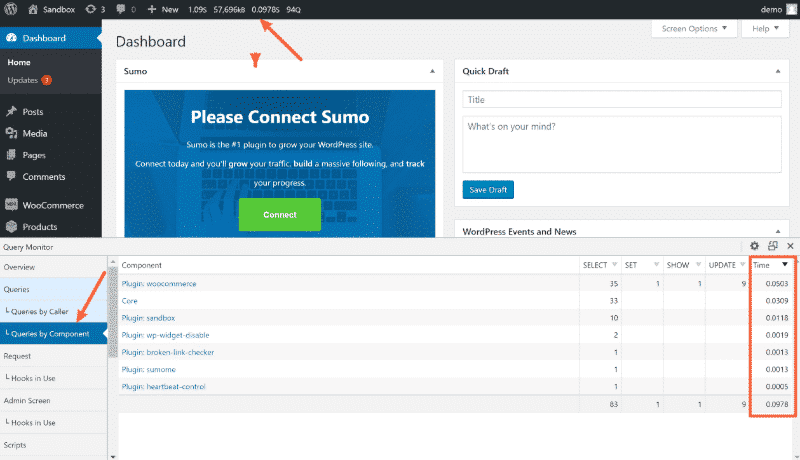how to fix a slow wordpress admin query monitor