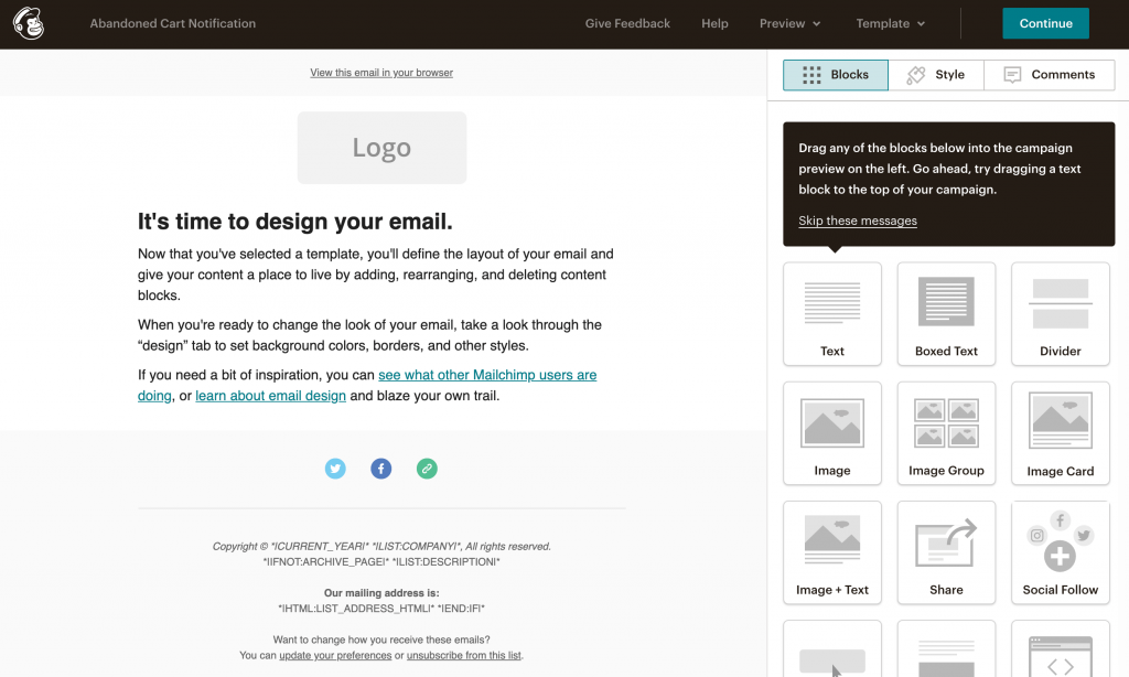 Mailchimp email builder