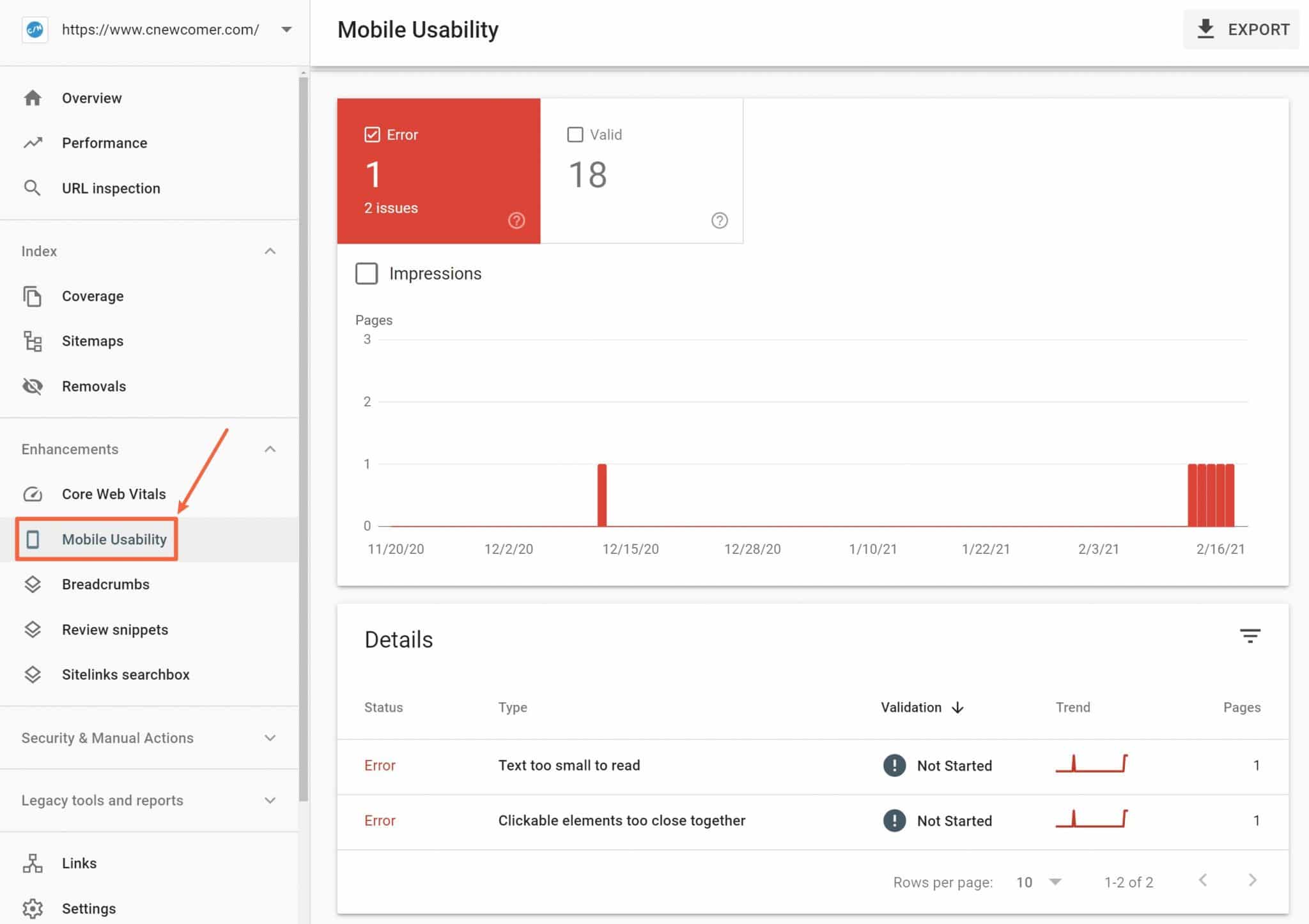 Mobile-friendliness report in Search Console
