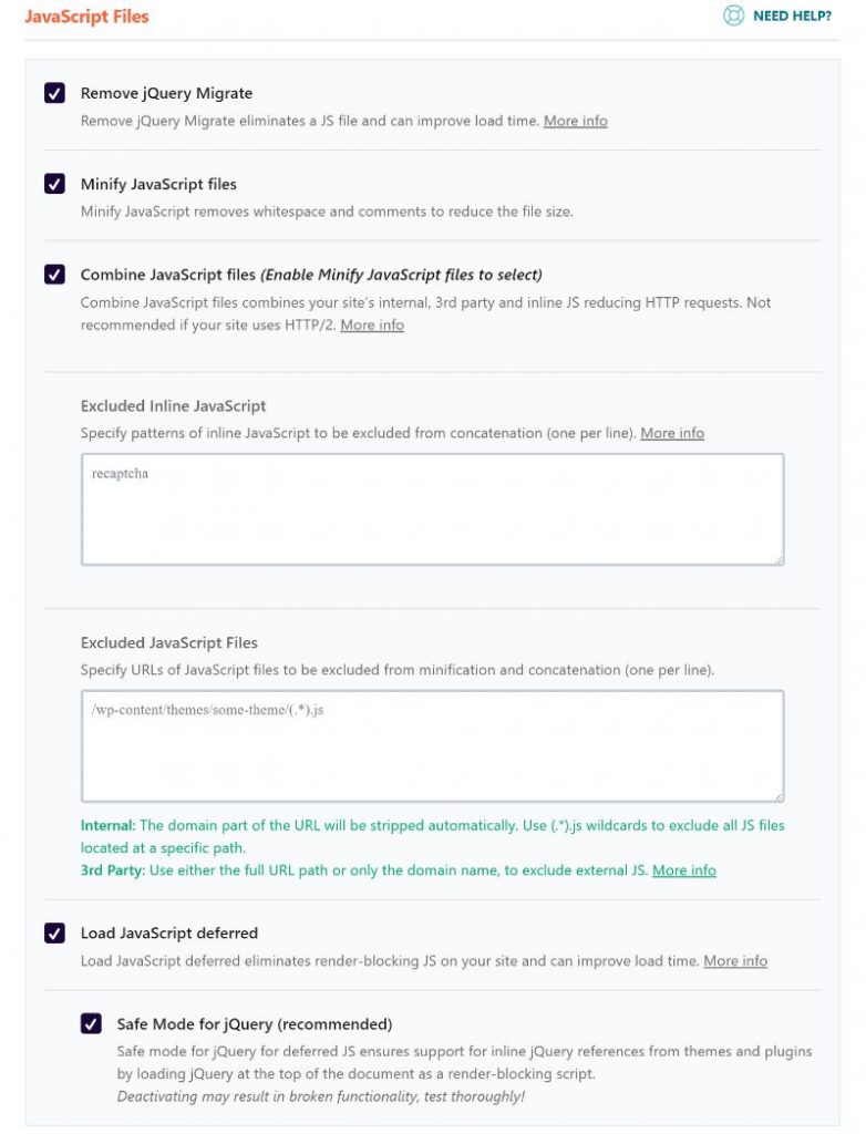 JavaScript Files options in WP Rocket