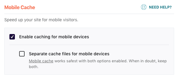 Cache for mobile pages in WP Rocket