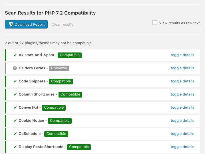 Scan results for PHP 7.2 compatibility