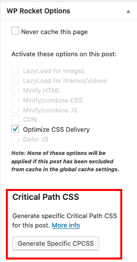 The Critical Path CSS option in WP Rocket 3.6