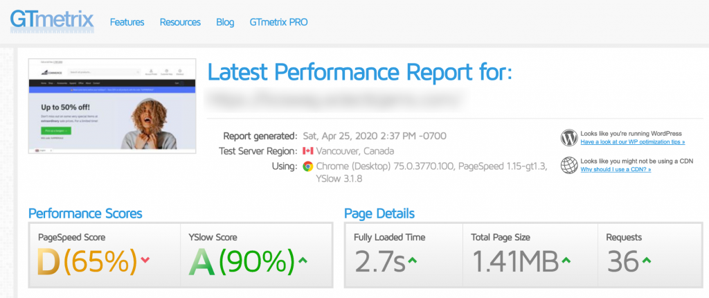 GTMetrix scores with Memcache + WP Rocket