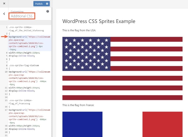 Adding the CSS code through the WordPress Customizer