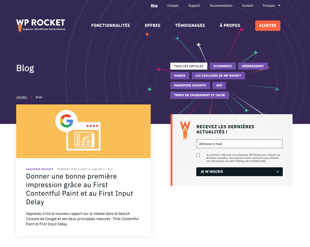 Le nouveau design du blog de WP Rocket
