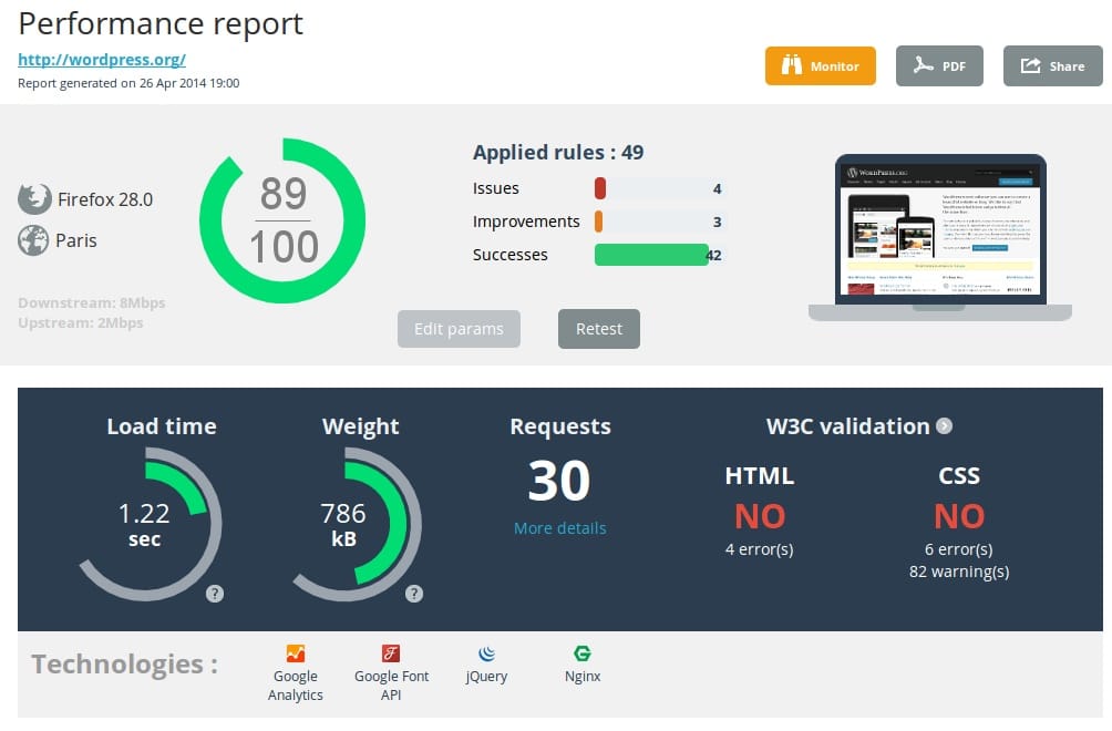 Dareboost performance report