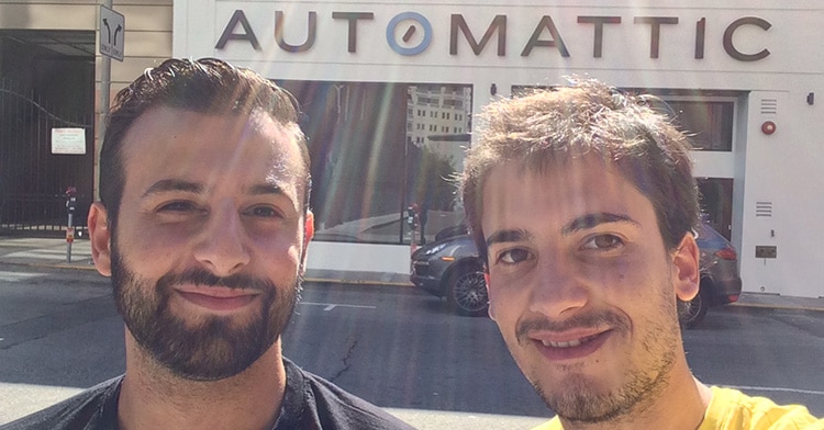 Jonathan and Jean-Baptiste in front of Automattic  office