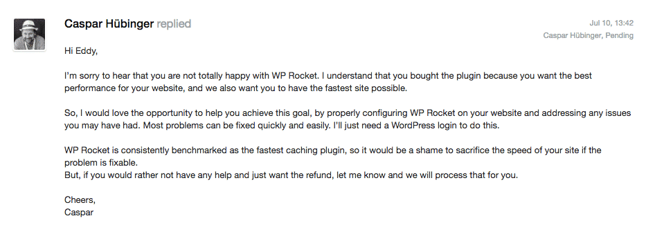 wp-rocket-refund-first-response