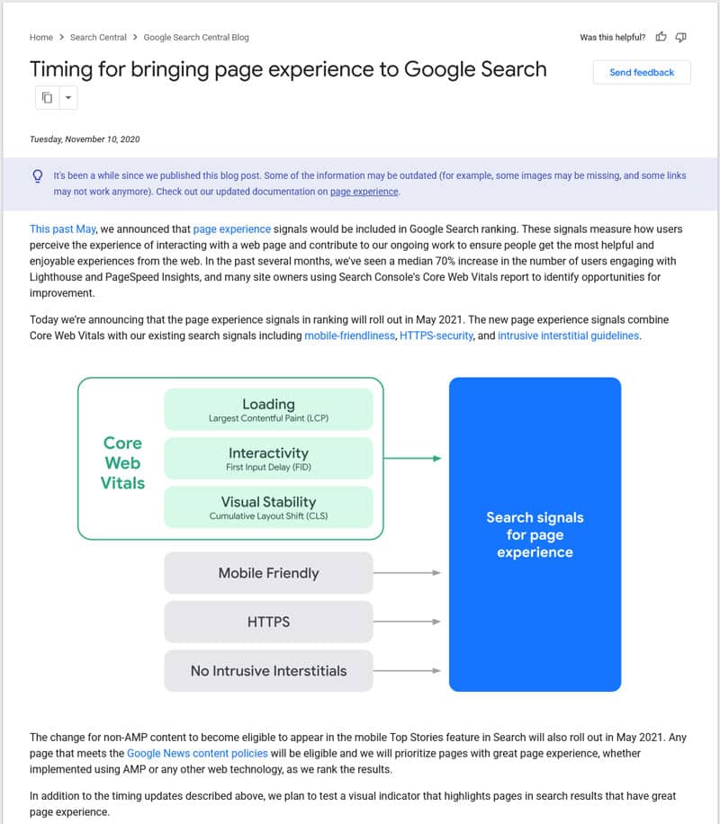 page experience is part of seo announcement