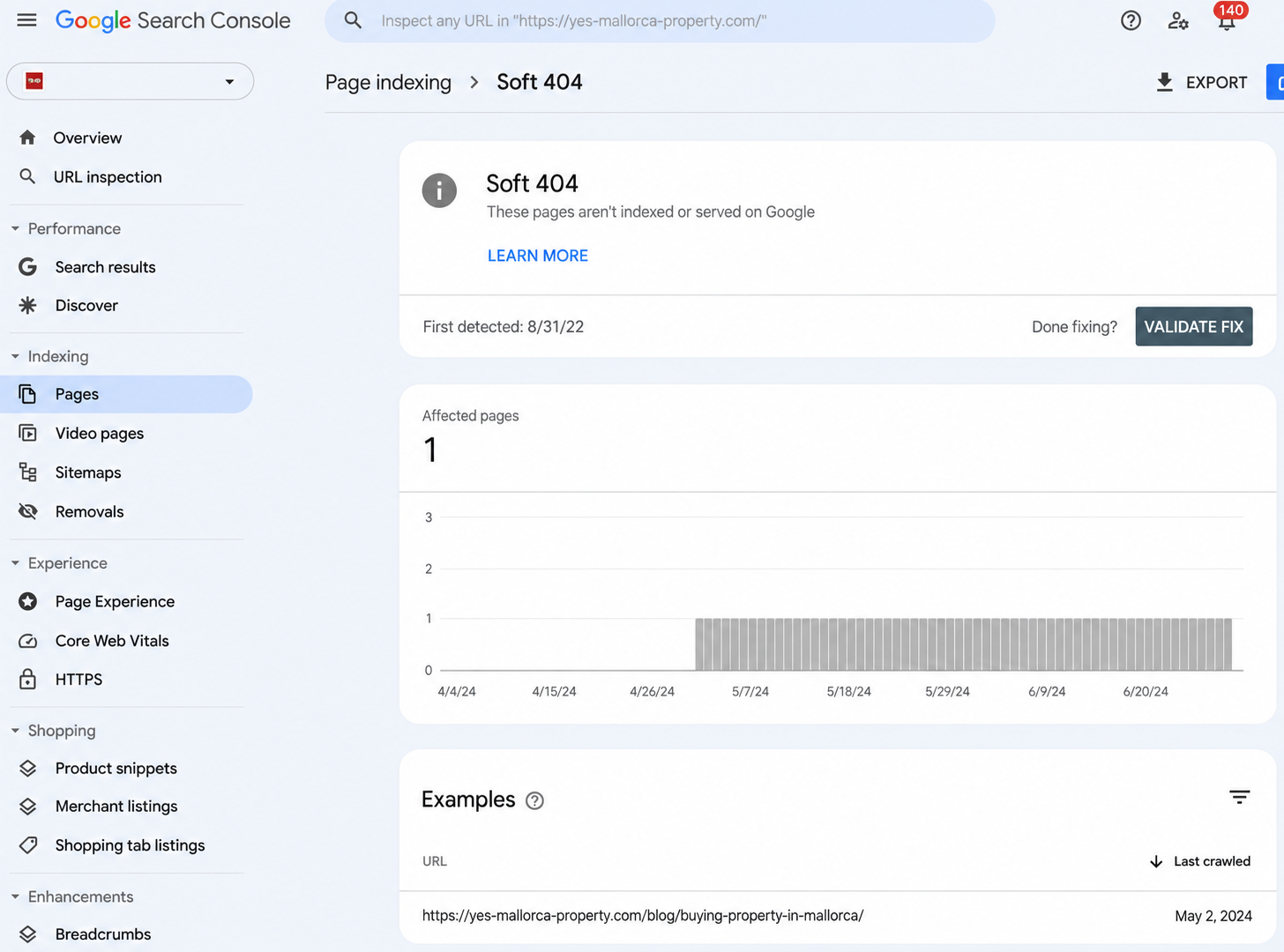 Les erreurs soft 404 dans le Rapport sur l'indexation des pages de Google Search Console. Source : GSC