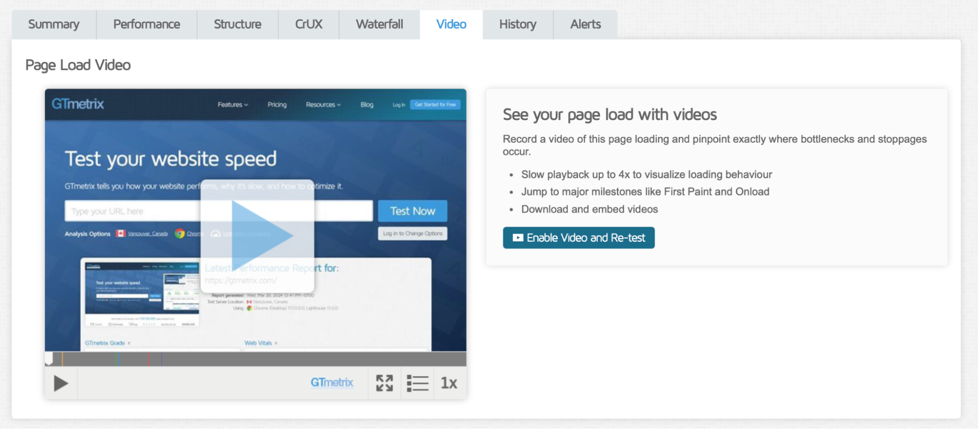 The video tab - Source: GTmetrix