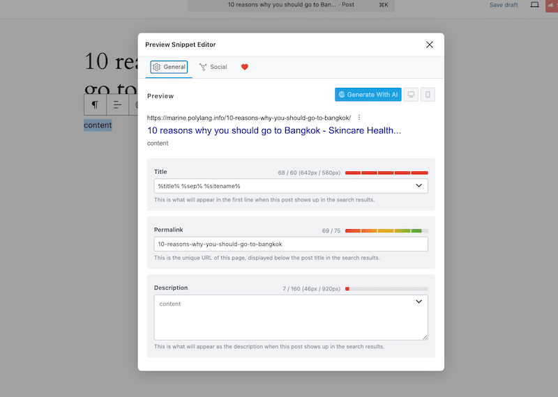 Add your meta content easily with Rank Math - Source: My test site 