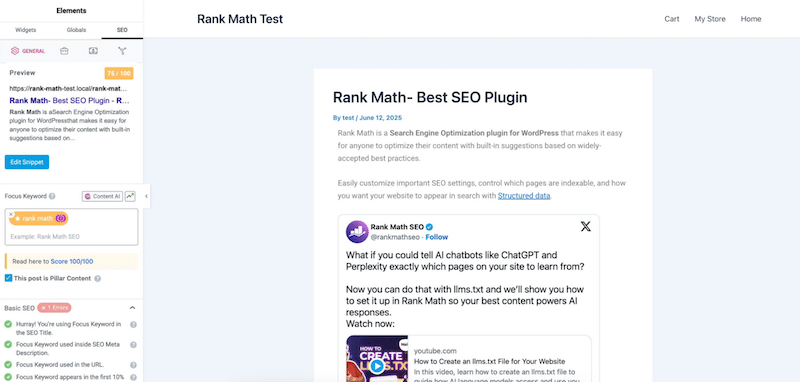 Example of Rank Math integration with Elementor - Source: RankMath 
 
