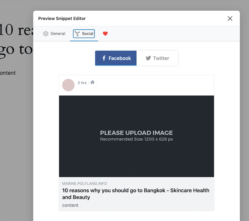 Example of social snippet with Rank Math - Source: My test site 
