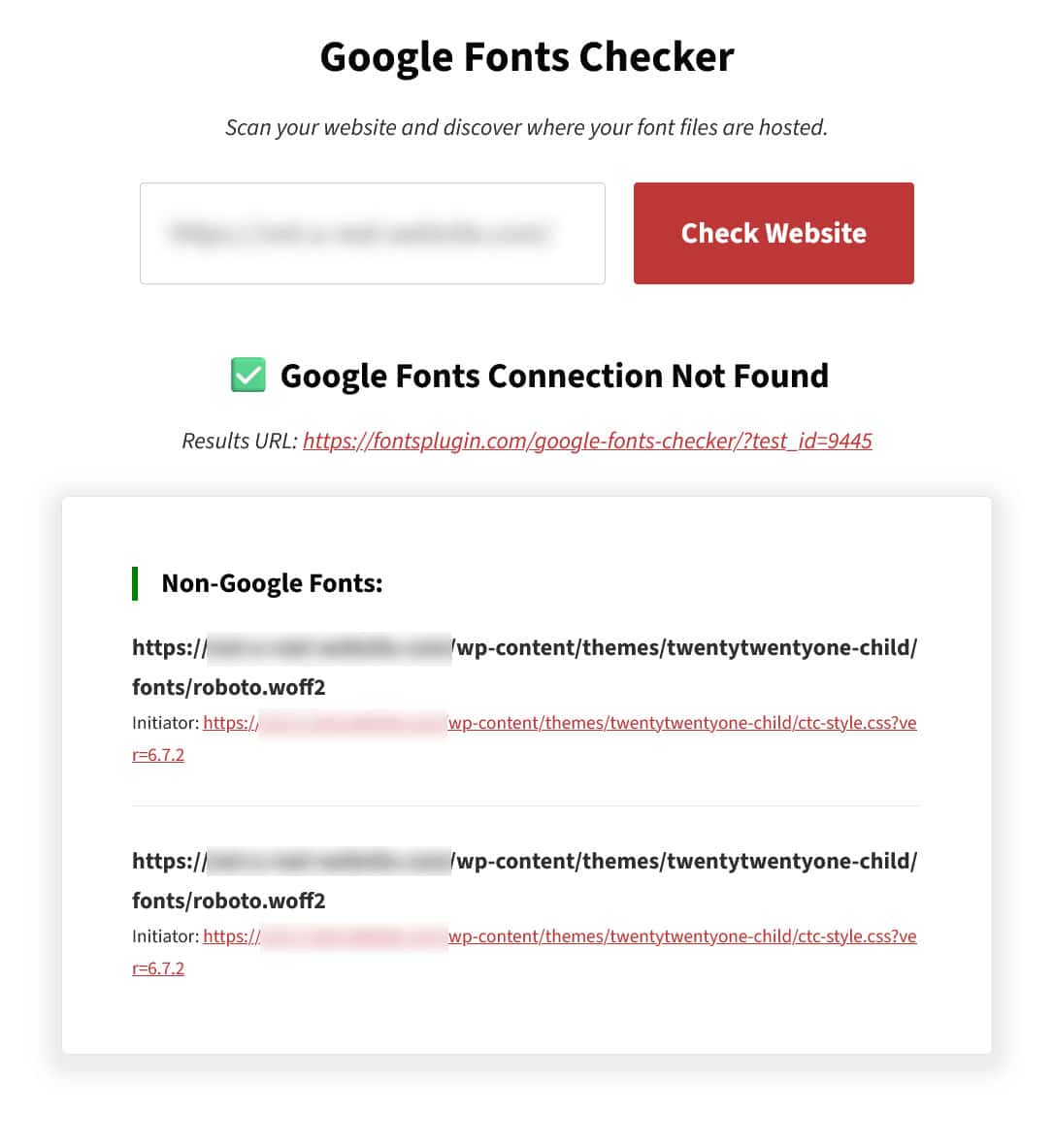 Google Fonts checker results