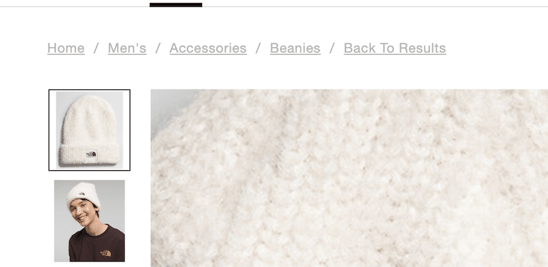 Breadcrumbs in Asos (online clothing store) - Source: Asos
