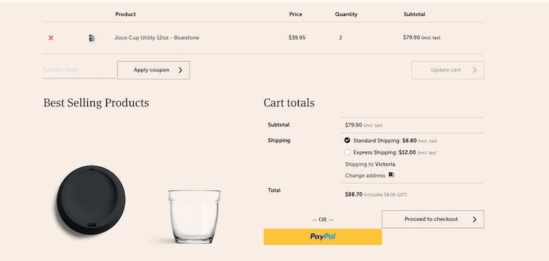 Example of a cart page built with WooCommerce with several payment getaways - Source: Joco Cup