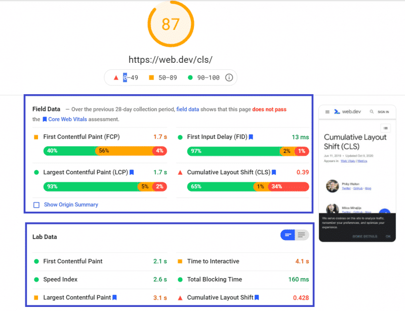 PageSpeed score - Bad CLS grade