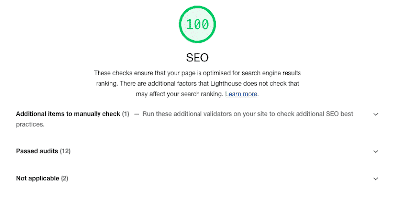 The “SEO” section - Source: Lighthouse report from Google Chrome Dev Tools

