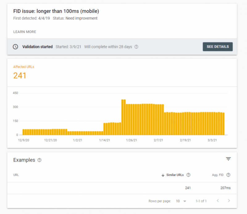 Search Console report - FID issues