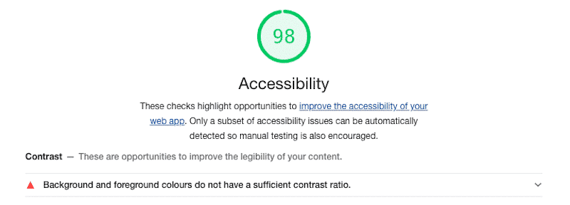 The “Accessibility” section - Source: Lighthouse report from Google Chrome Dev Tools