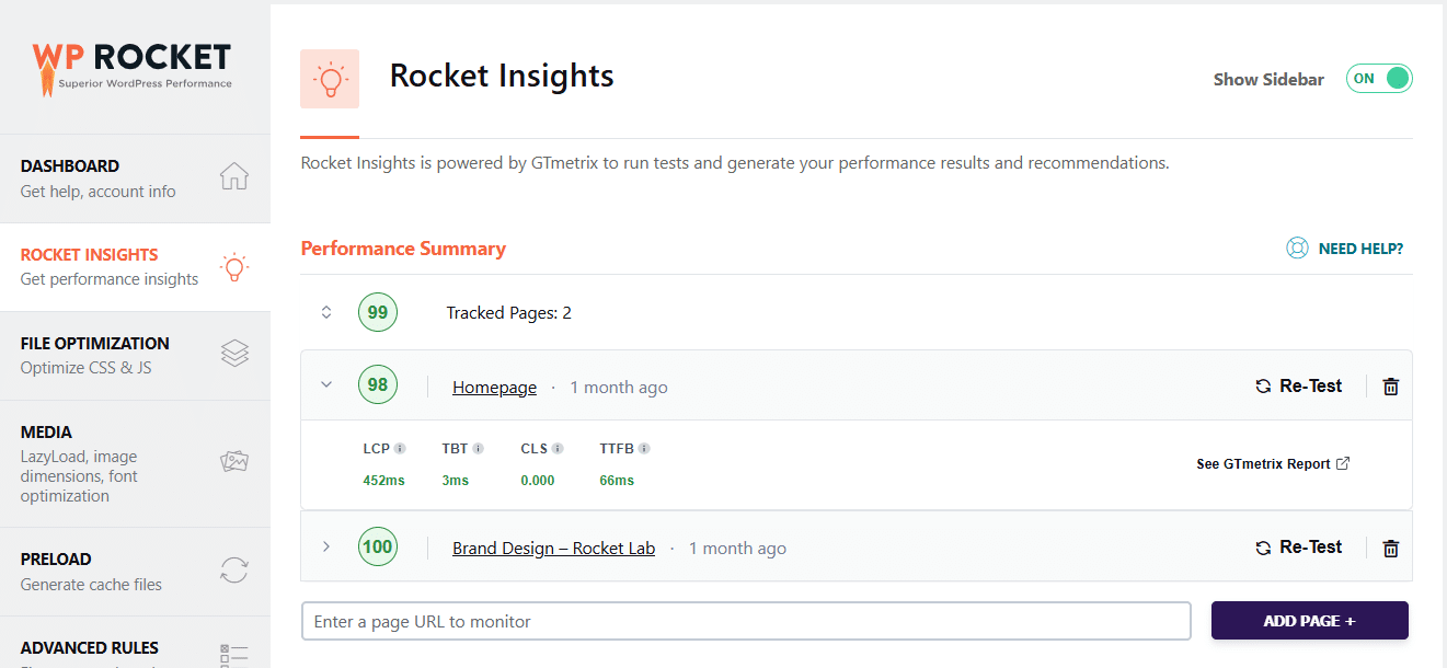 rocket insights tab