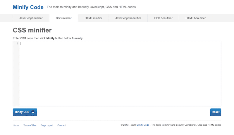 CSS minifier tool - Source: CSS minifier
