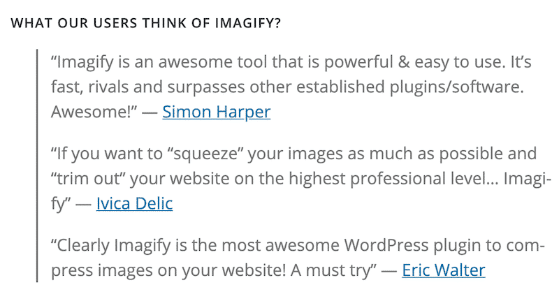 Imagify testimonials - WordPress.org
