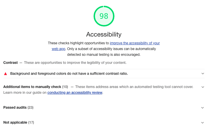 Lighthouse accessibility audit score