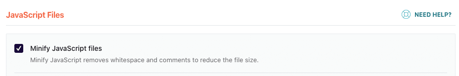 Minify JavaScript files feature - WP Rocket dashboard
