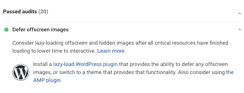 Passed audit upon activation of the Lazy Load by WP Rocket plugin


