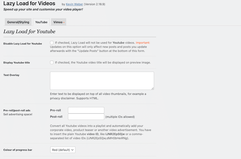 Settings panel - Source: Lazy Load for Videos