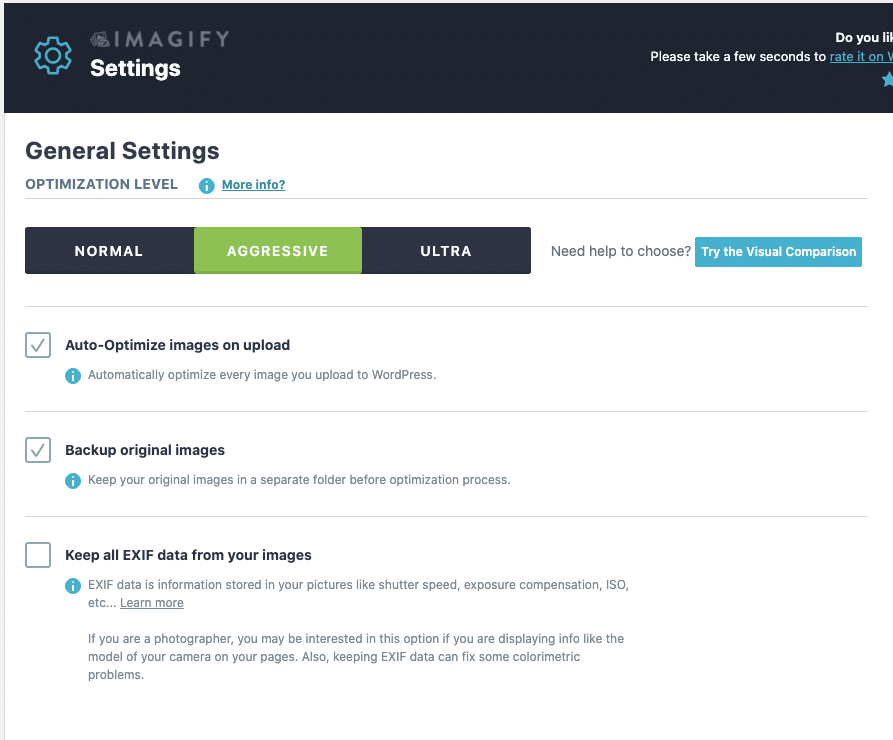 Using “aggressive” level - Source: Imagify Dashboard
